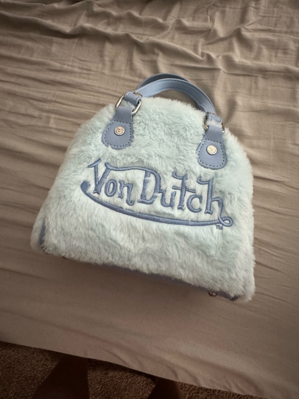 Von Dutch Pale Blue Faux-Fur Mini Handbag